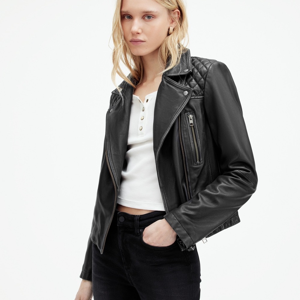 ALLSAINTS CARGO DISTRESSED LEATHER BIKER JACKET 100% LEATHER